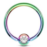 Piercing anneau 1,6mm 30 - Plaqué-titane rainbow cristal transparent