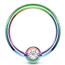 Piercing anneau 1,6mm 30 - Plaqué-titane rainbow cristal transparent