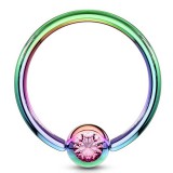 Piercing anneau 1,6mm 30 - Plaqué-titane rainbow cristal rose