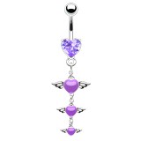 Piercing nombril cœur 50 - trois cœurs ailés pendants lilas