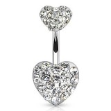 Piercing nombril cœur 51 - Haut et bas multiples cristaux transparents