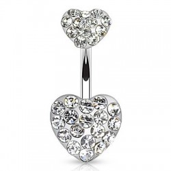 Piercing nombril cœur 51 - Haut et bas multiples cristaux transparents