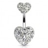 Piercing nombril cœur 51 - Haut et bas multiples cristaux transparents