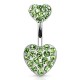 Piercing nombril cœur 51 - Haut et bas multiples cristaux vert-pomme