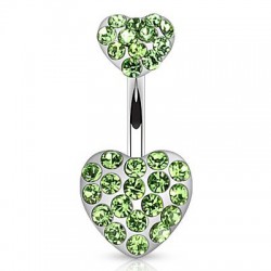 Piercing nombril cœur 51 - Haut et bas multiples cristaux vert-pomme