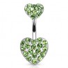 Piercing nombril cœur 51 - Haut et bas multiples cristaux vert-pomme