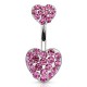 Piercing nombril cœur 51 - Haut et bas multiples cristaux roses