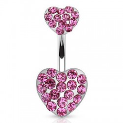 Piercing nombril cœur 51 - Haut et bas multiples cristaux roses