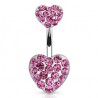 Piercing nombril cœur 51 - Haut et bas multiples cristaux roses