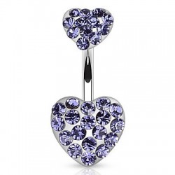 Piercing nombril cœur 51 - Haut et bas multiples cristaux lilas