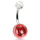 Piercing nombril UV 02 - Fleur rouge boule transparente