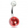 Piercing nombril UV 02 - Fleur rouge boule transparente
