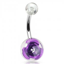 Piercing nombril UV 02 - Fleur lilas boule transparente