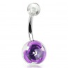 Piercing nombril UV 02 - Fleur lilas boule transparente