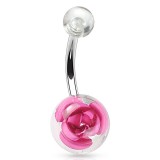 Piercing nombril UV 02 - Fleur rose boule transparente