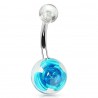 Piercing nombril UV 02 - Fleur bleu-clair boule transparente