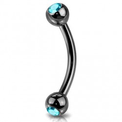 Piercing arcade 19 - Plaqué titane noir strass bleu-clair