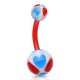 Piercing nombril UV 38 - Flexible quatre cœurs bleus et rouges