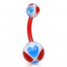Piercing nombril UV 38 - Flexible quatre cœurs bleus et rouges