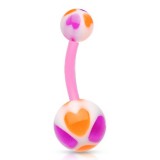 Piercing nombril UV 38 - Flexible quatre cœurs oranges et lilas
