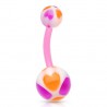 Piercing nombril UV 38 - Flexible quatre cœurs oranges et lilas