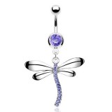 Piercing nombril libellule corps courbé cristaux lilas (81)