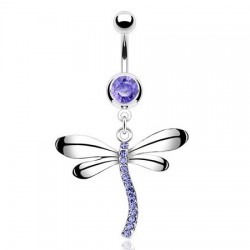 Piercing nombril libellule corps courbé cristaux lilas (81)