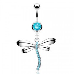 Piercing nombril libellule corps courbé cristaux bleu-clair (81)