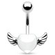 Piercing nombril cœur 49 - Blanc avec deux ailes grises