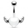Piercing nombril cœur 49 - Blanc avec deux ailes grises