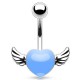 Piercing nombril cœur 49 - Bleu-clair avec deux ailes grises