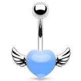 Piercing nombril cœur 49 - Bleu-clair avec deux ailes grises