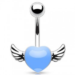 Piercing nombril cœur 49 - Bleu-clair avec deux ailes grises