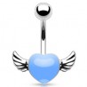 Piercing nombril cœur 49 - Bleu-clair avec deux ailes grises