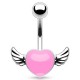 Piercing nombril cœur 49 - Rose avec deux ailes grises