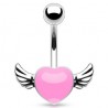 Piercing nombril cœur 49 - Rose avec deux ailes grises