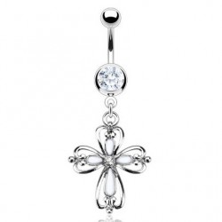 Piercing nombril croix 03 - Blanche style cœurs