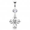 Piercing nombril croix 03 - Blanche style cœurs