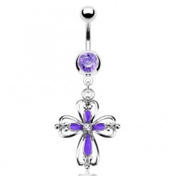 Piercing nombril croix 03 - lilas style cœurs