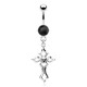 Piercing nombril croix 05 - Cristal noir bords pointus et crâne