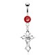 Piercing nombril croix 05 - Cristal rouge bords pointus et crâne
