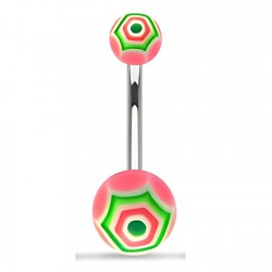 Piercing nombril UV 09 - Toile d'araignée rose et verte