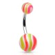 Piercing nombril UV 10 - Boules striées roses et jaunes