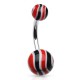 Piercing nombril UV 10 - Boules striées noires et rouges
