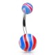 Piercing nombril UV 10 - Boules striées bleues et rouges