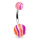 Piercing nombril UV 10 - Boules striées oranges et lilas