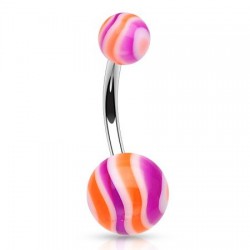 Piercing nombril UV 10 - Boules striées oranges et lilas