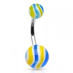 Piercing nombril UV 10 - Boules striées bleues et vertes