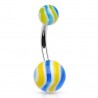 Piercing nombril UV 10 - Boules striées bleues et vertes