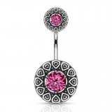 Piercing nombril haut et bas vintage cristal rose (D33)